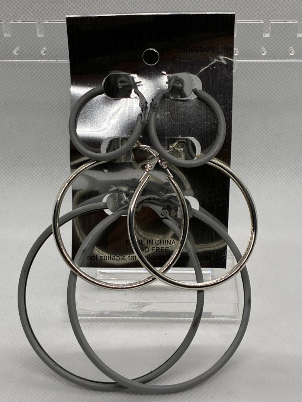 3For$20 Gray Hoop Earrings 3 Pair Matte Minimalist Rubber Coated Light